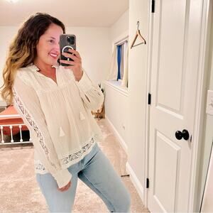 Sea New York White Neutral Cotton Silk Hemp Lace Blouse 6